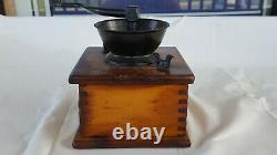 Old Vtg Antique Wood And Iron Wooden Coffee Grinder With Drawer Well Made