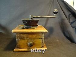 Old Vtg Antique Wood Wooden Coffee Grinder With Drawer