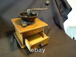 Old Vtg Antique Wood Wooden Coffee Grinder With Drawer