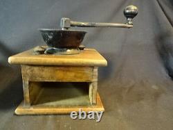 Old Vtg Antique Wood Wooden Coffee Grinder With Drawer