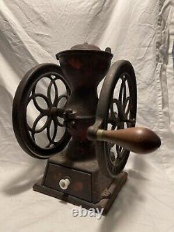Original Antique CAST IRON ENTERPRISE COFFEE GRINDER MILL Double Wheel Circa1873