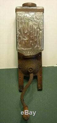 Ornate QUEEN Antique Coffee Grinder Mill Wall Mount Logan and Strobridge, fix up