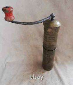 Ottoman Turkish antique hand made brass coffee grinder mill signed Tughra decor