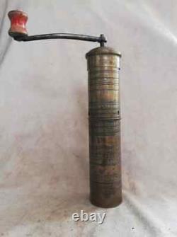 Ottoman Turkish antique hand made brass coffee grinder mill signed Tughra decor