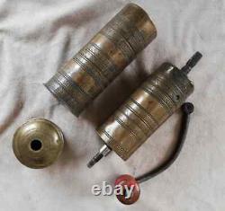 Ottoman Turkish antique hand made brass coffee grinder mill signed Tughra decor