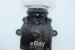 PAT 1905 BRIGHTON Cast Iron PREMIER Glass Hopper Wall Coffee Grinder Antique OLD
