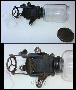 PAT 1905 BRIGHTON Cast Iron PREMIER Glass Hopper Wall Coffee Grinder Antique OLD