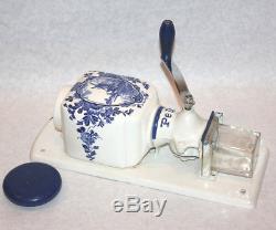 PE DE antique Coffee Mill Grinder blue windmill ceramic cast iron glass cup lid