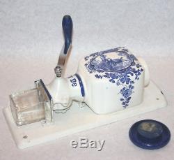 PE DE antique Coffee Mill Grinder blue windmill ceramic cast iron glass cup lid