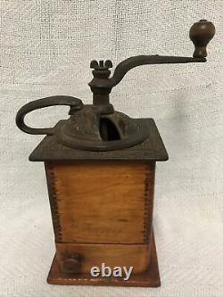 Parker Antique Coffee Grinder Wood and Cast Iron