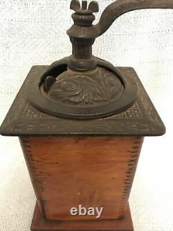 Parker Antique Coffee Grinder Wood and Cast Iron