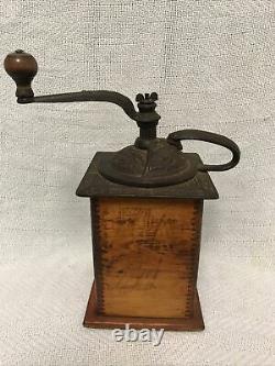 Parker Antique Coffee Grinder Wood and Cast Iron