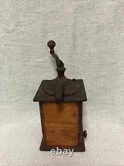 Parker Antique Coffee Grinder Wood and Cast Iron