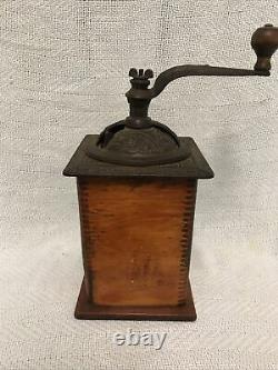 Parker Antique Coffee Grinder Wood and Cast Iron