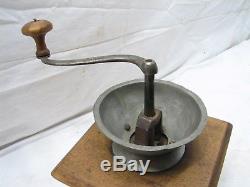 Primitive Pewter Top Coffee Lap Grinder Burr Mill Hessen Bruch Dovetailed Box