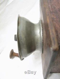 Primitive Pewter Top Coffee Lap Grinder Burr Mill Kitchen Tool Dovetailed Box