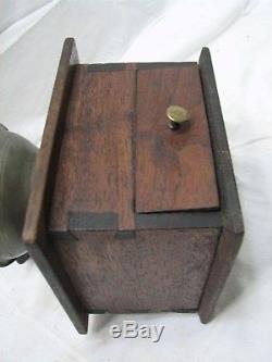 Primitive Pewter Top Coffee Lap Grinder Burr Mill Kitchen Tool Dovetailed Box