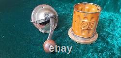 RARE 1900s F&B TRE SPADE Italian Sheet Metal Coffee Mill/Grinder ORANGE COLOR