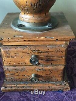 RARE ANTIQUE LARGE MANUAL COFFEE GRINDER With 2 DRAWERS CRANKS