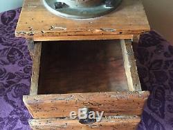 RARE ANTIQUE LARGE MANUAL COFFEE GRINDER With 2 DRAWERS CRANKS