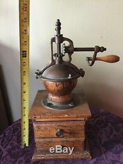 RARE ANTIQUE LARGE MANUAL COFFEE GRINDER With 2 DRAWERS CRANKS