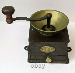 RARE Antique CAST IRON and Brass A Kenrick & Sons Coffee Mill Grinder No 2