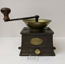 RARE Antique CAST IRON and Brass A Kenrick & Sons Coffee Mill Grinder No 2