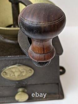 RARE Antique CAST IRON and Brass A Kenrick & Sons Coffee Mill Grinder No 2