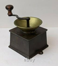 RARE Antique CAST IRON and Brass A Kenrick & Sons Coffee Mill Grinder No 2