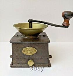 RARE Antique CAST IRON and Brass A Kenrick & Sons Coffee Mill Grinder No 2