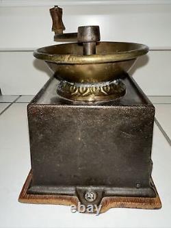 RARE Antique Cast Iron and Brass A Kenrick & Sons Coffee Mill Grinder