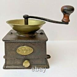 RARE Antique Cast Iron and Brass A Kenrick & Sons Coffee Mill Grinder No 2