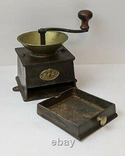 RARE Antique Cast Iron and Brass A Kenrick & Sons Coffee Mill Grinder No 2