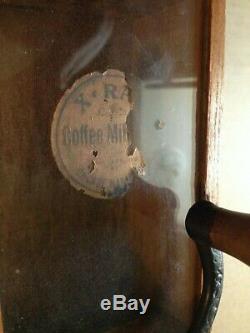 RARE Antique Wall Mount Coffee Grinder with Wood, Glass & Cast Iron Grinder +++