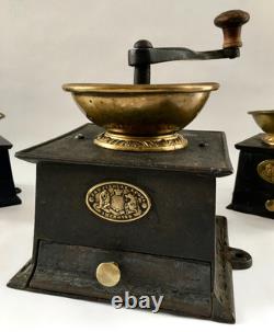 RARE+HUGE #5 Antique/Vintage J&W FINDLAY English Iron+Brass Coffee Mill/Grinder