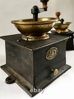 RARE+HUGE #5 Antique/Vintage J&W FINDLAY English Iron+Brass Coffee Mill/Grinder