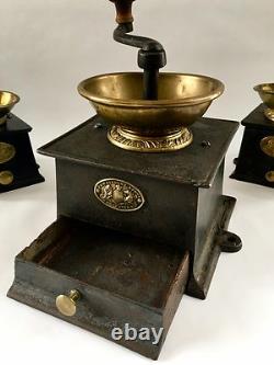RARE+HUGE #5 Antique/Vintage J&W FINDLAY English Iron+Brass Coffee Mill/Grinder