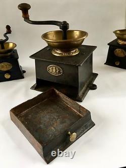 RARE+HUGE #5 Antique/Vintage J&W FINDLAY English Iron+Brass Coffee Mill/Grinder