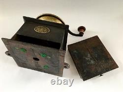RARE+HUGE #5 Antique/Vintage J&W FINDLAY English Iron+Brass Coffee Mill/Grinder