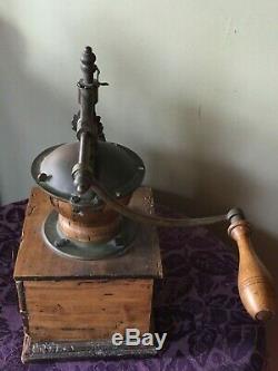 RARE LARGE ANTIQUE MANUAL COFFEE GRINDER With 2 DRAWERS CRANKS