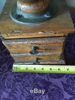 RARE LARGE ANTIQUE MANUAL COFFEE GRINDER With 2 DRAWERS CRANKS