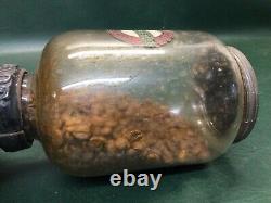 Rare Antique Arcade Crystal #2 Coffee Mill Grinder with Original Sticker & Glass