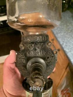 Rare Antique Arcade Crystal Coffee Grinder No 3 Cast Iron With Lid And Catch Cup