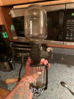 Rare Antique Arcade Crystal Coffee Grinder No 3 Cast Iron With Lid And Catch Cup