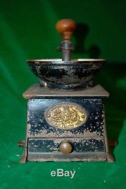 Rare Antique Kenricks Coffee Grinder MILL Cast Iron Brass Enamel No1 Kitchenalia