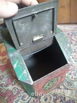 Rare Best Antique Early Primitive Metal Tin Green Advertising Coffee Grinder 9