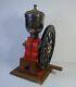 Rare Complete Vintage Cast Iron Single Wheel Manual Coffee Grinder Red/wood