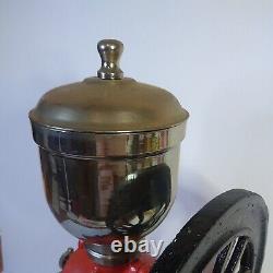 Rare Complete Vintage Cast Iron Single Wheel Manual Coffee Grinder Red/wood