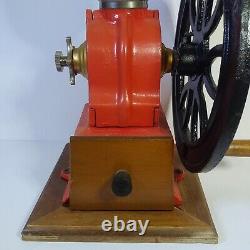 Rare Complete Vintage Cast Iron Single Wheel Manual Coffee Grinder Red/wood