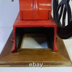 Rare Complete Vintage Cast Iron Single Wheel Manual Coffee Grinder Red/wood